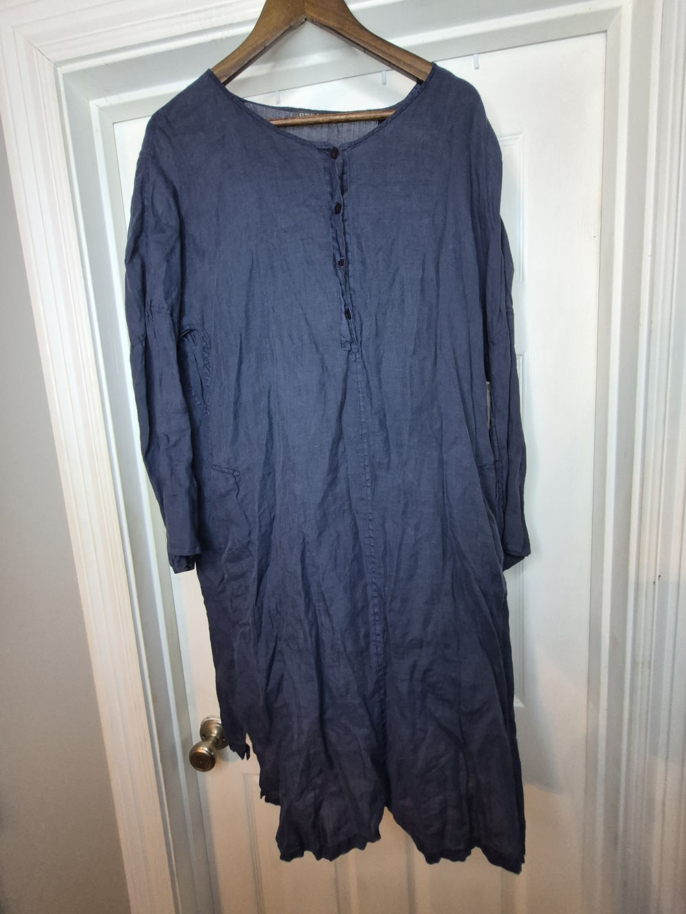 Oska Washed Indigo Long Button-Front Ramie Dress Tunic 10/12